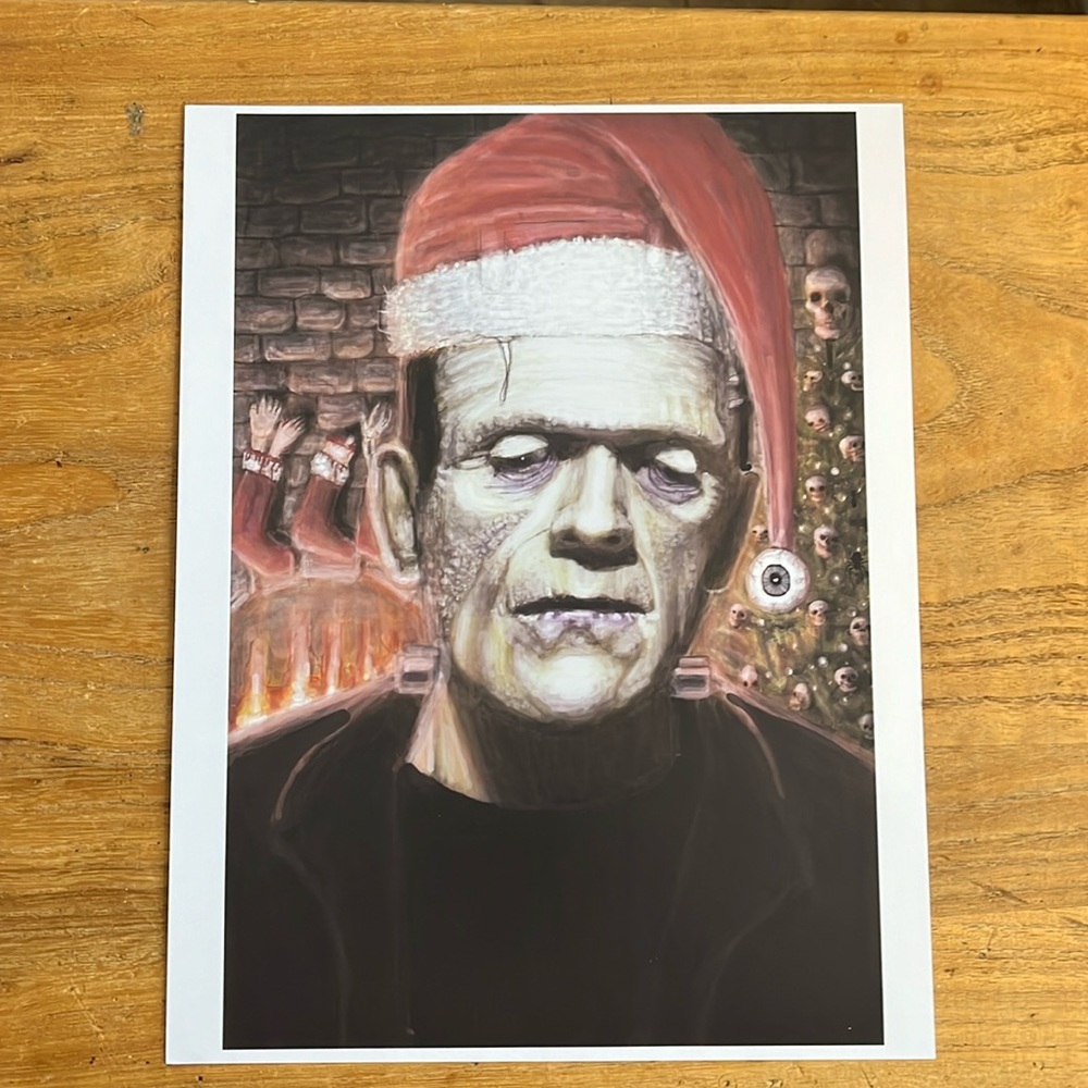 Frankenstein Christmas art print 8 1/2 x 11